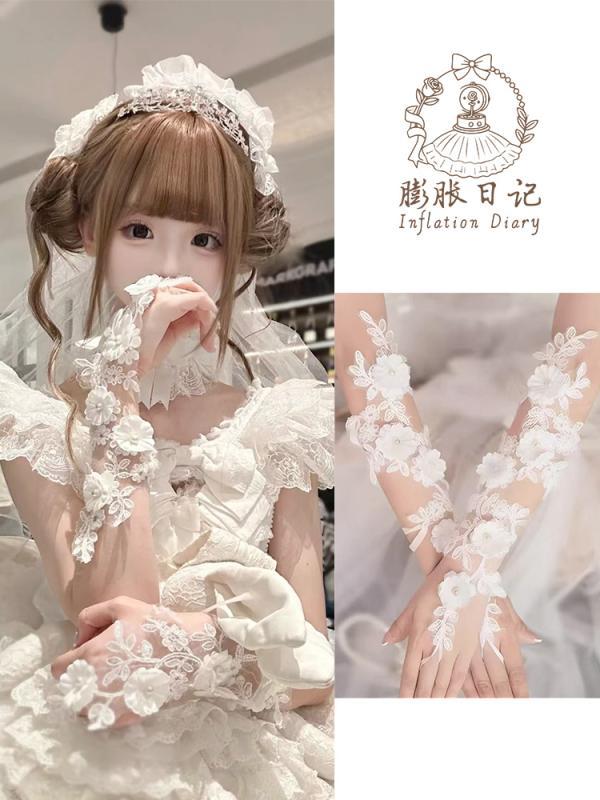 レース手袋 レディース ロリータ 手袋 袖 花柄 レース トリム メッシュ フック スリーブ ウェディング ..