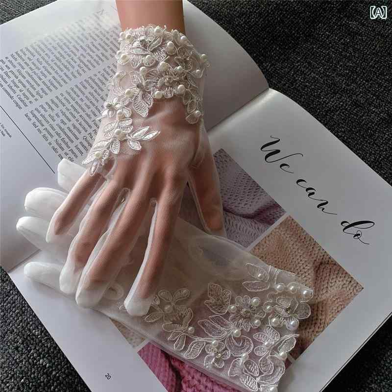 レース手袋 レディース メッシュ 手袋 ショート 白 レディース 花嫁の ウェディング 写真 スタジオの ..