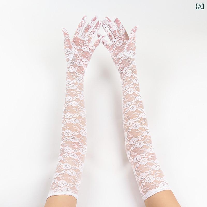 レース手袋 レディース レディース ロング レース 手袋 で 魅惑的 5本 指の 薄くて 通気性の ある 日焼..