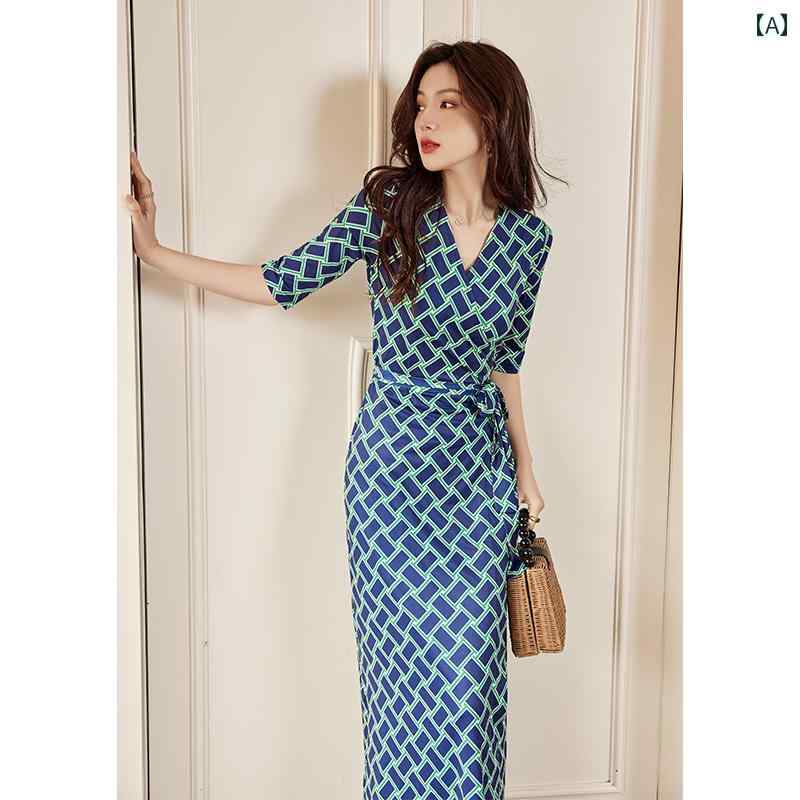 フレンチ レトロ チェック柄 レディース シーソルト チーズ ラップ ドレス ワンピース レディース 2025..