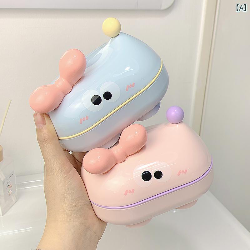 石鹸ラック かわいい ドーパミンの 弓形の 蓋 付き 排水 可能 石鹸 皿 愛らしい 箱 ホルダー 家庭用 収納 ラック(3)