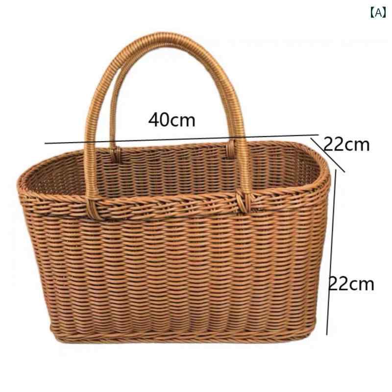 ピクニック バスケット 買い物 かご 手持ち 籐 編みの フルーツ バスケット 中国 結び 野菜や 果物を ..