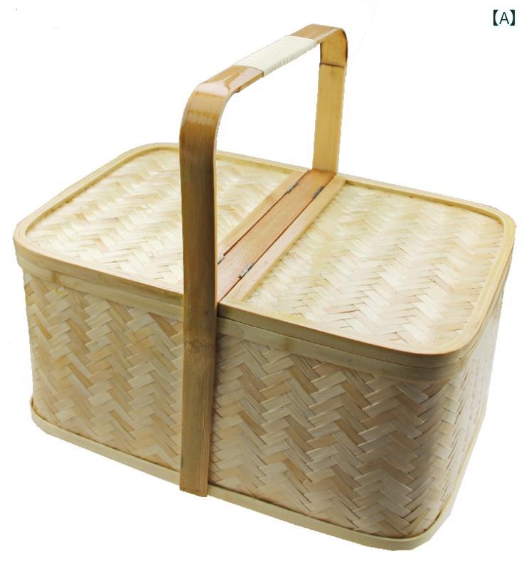 ピクニック バスケット 長方形の 掃除 かご / ピクニック 作業 買い物 ホテル PA 竹