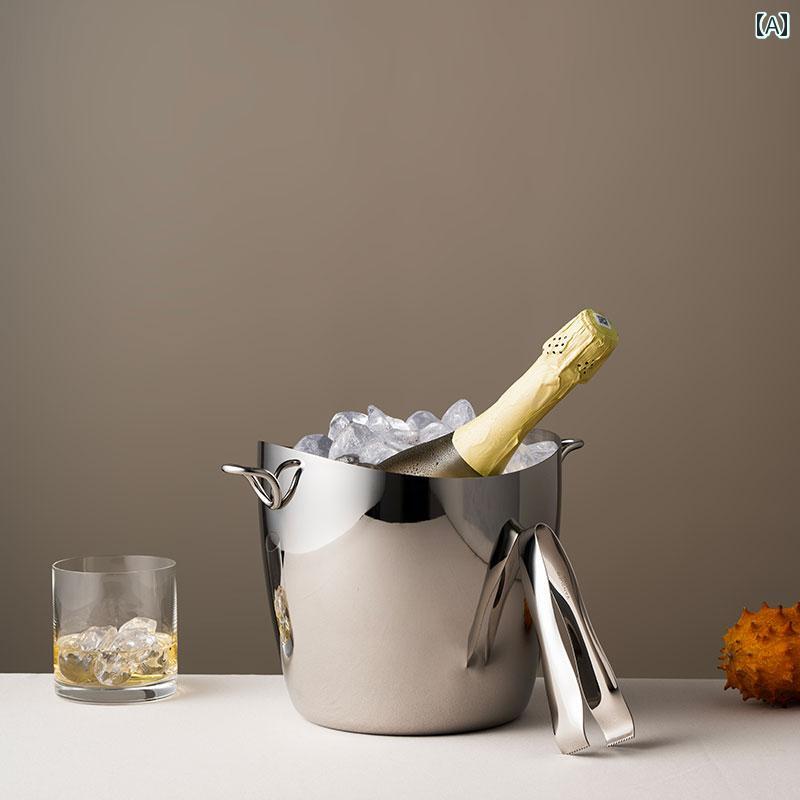 アイスペール バケツ シャンパン ステンレス製 アイス バケツ アイスキューブ ホルダー ワイン ラック ..