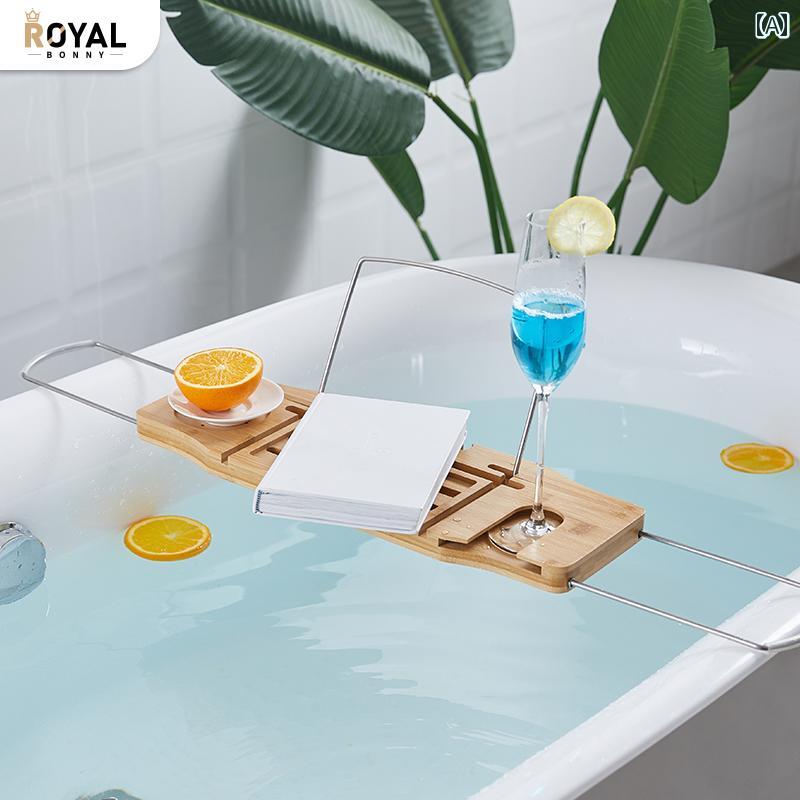 バスタブ ラック 伸縮 式 滑り止め 竹製 ステンレス製 バスタブ ラック 高級 収納 ホテル 装飾