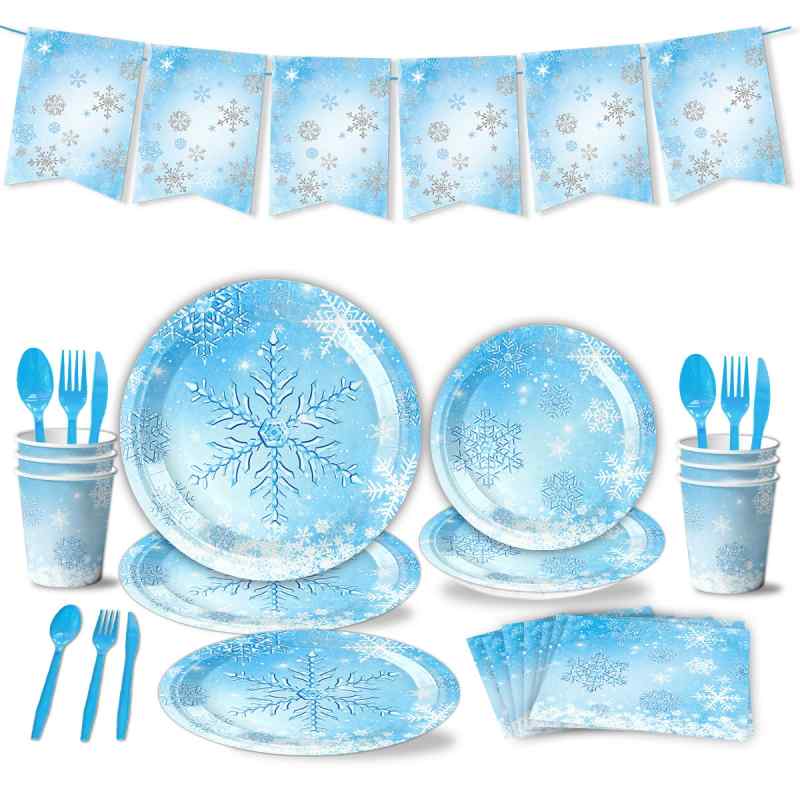 テーブルクロス ブルー スノーフレーク パーティー テーマの 使い捨て カトラリー 紙 皿 テーブル クロ..
