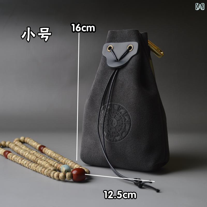 ワインバッグ ワイントートバッグ グレー 牛革 巾着袋 / スタッフ バッグ フック 収納袋 九寸 袋 革 ハンドバッグ ウエスト レザーバッグ