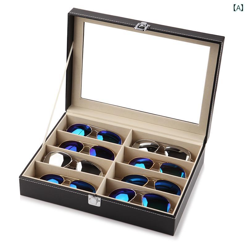 メガネ収納ボックス Benya レザー スカイライト ファッション サングラス 収納 ボックス マルチグリッ..