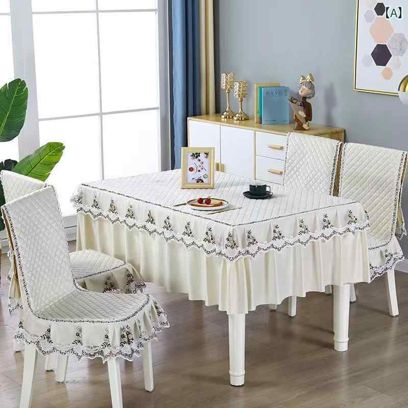 テーブルクロス ダイニング テーブルと 椅子の カバー 無地 ベルベットの ワンピース シートと 背もたれの 椅子 セット 家庭用 キルティングと 厚手 チャイナ風 テーブル クロス
