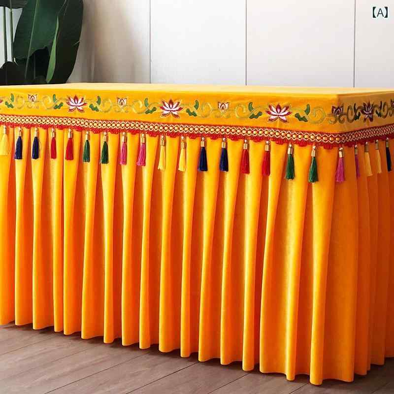 テーブルクロス 寺院 供物 テーブル 仏陀 八 仙 ゴールド ベルベット 蓮 刺繍 レース カラフルな タッ..