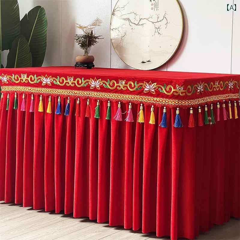 テーブルクロス 供え 物 台 仏壇 テーブル クロス 神棚 香 衝立 金 彩の ベルベットの 蓮の 刺繍 カラ..