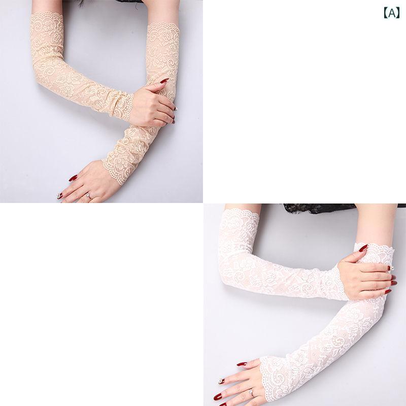 アームスリーブ レース レディース 長い 日焼け防止 レース アーム スリーブ。 薄手の 夏 スタイル。 甘くて 伸縮性が あり 通気性が 運転に 最適です。