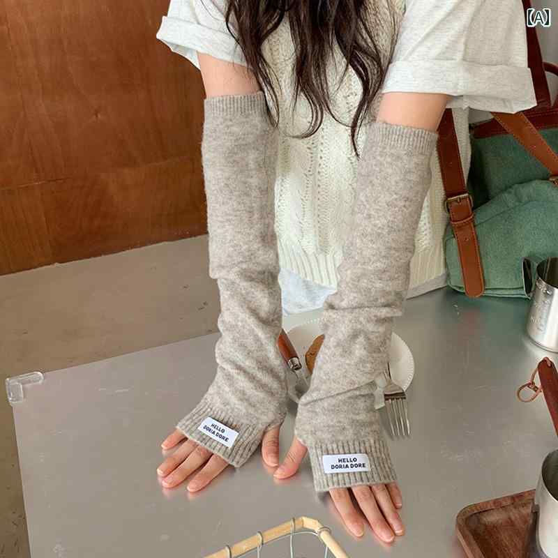 アームスリーブ レース 秋冬 女性用 ニット スリーブ な 無地 韓国 厚手 学生 サイクリング用の 暖かい..