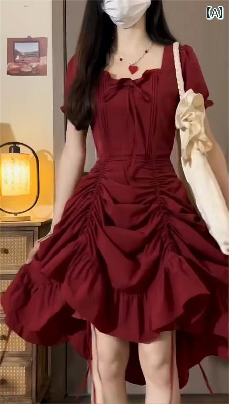 フリル ショート ドレス スタイリッシュで 着 回し 力 抜群の 3 WAY ワンピース。 パフスリーブ ウエス..