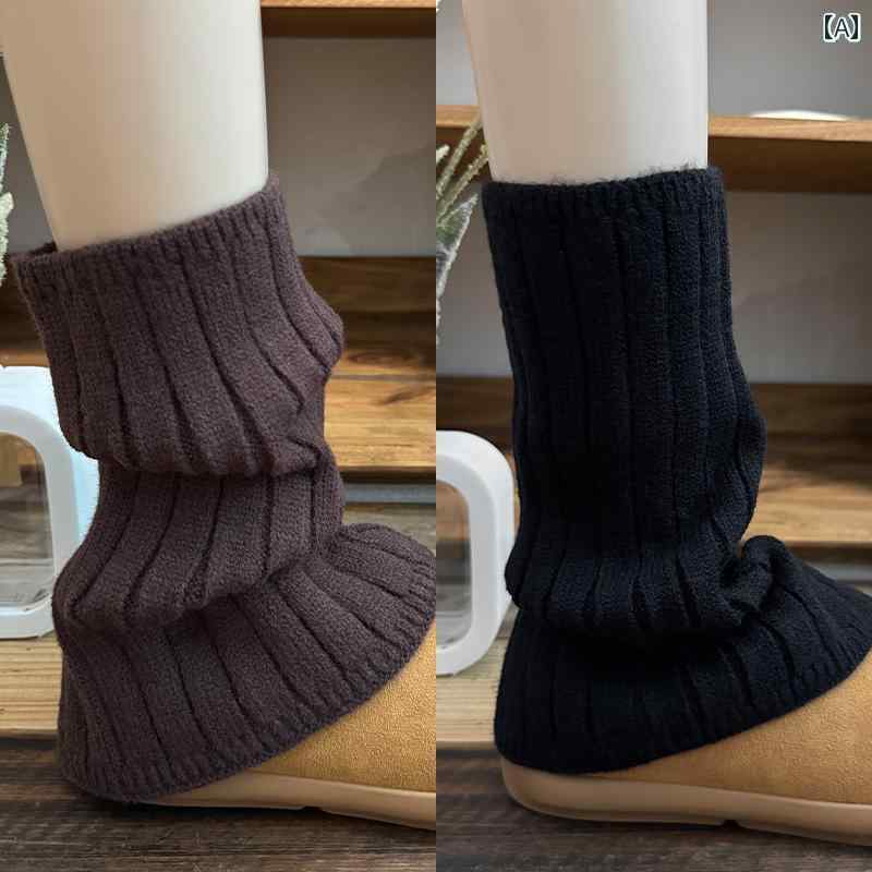 レディースソックス 30 CM ダーク グレー ウール ソックス レディース 秋冬 ベルベット JK ニット レッグカバー Y2K パイルソックス スノーブーツ 付き