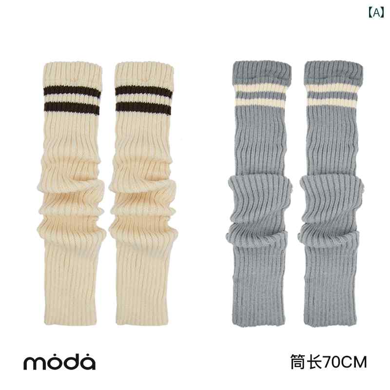 レディースソックス ModaSwings 秋冬用 長めの 暖かい パイルソックス スノーブーツ 付き 冬用 膝 パッド グレーストライプ ふくらはぎ カバー
