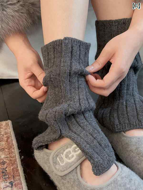 レディースソックス ソックス レディース ミドル ウール パイルソックス 秋冬 グレー 裏起毛 ニット レッグカバー Y2K スノーブーツ 付き