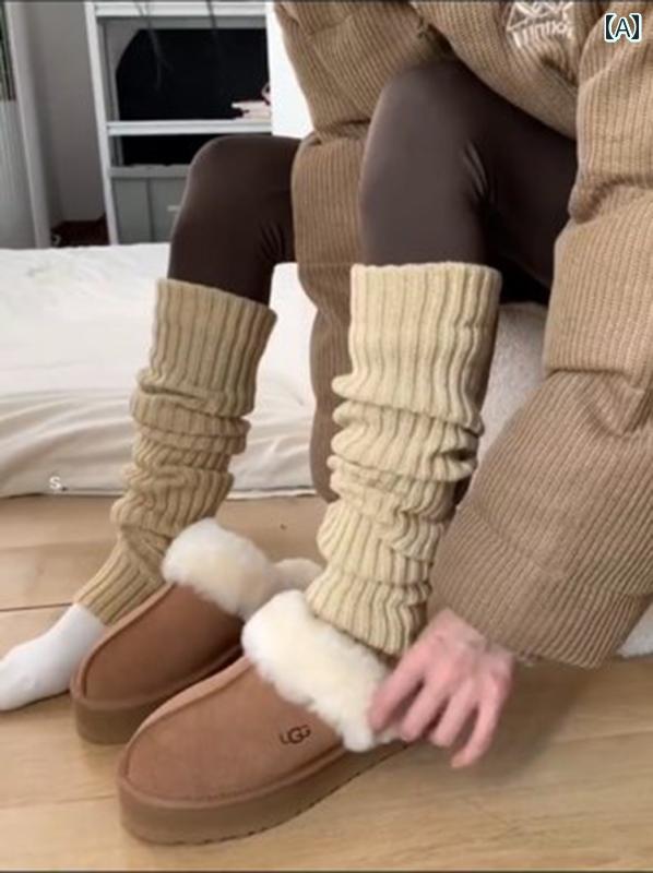 レディースソックス 女性用 ニット ソックス 秋冬 スタイル パイル レッグカバー シャーク パンツ 付き グレー カーフ 暖かい