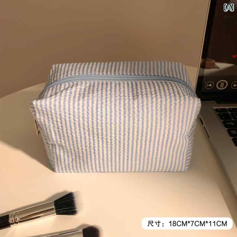化粧品バッグ レディース BM 風 ～ ナナ ストライプ シアサッカー 化粧 ポーチ 女性用 携帯用大容量 ト..
