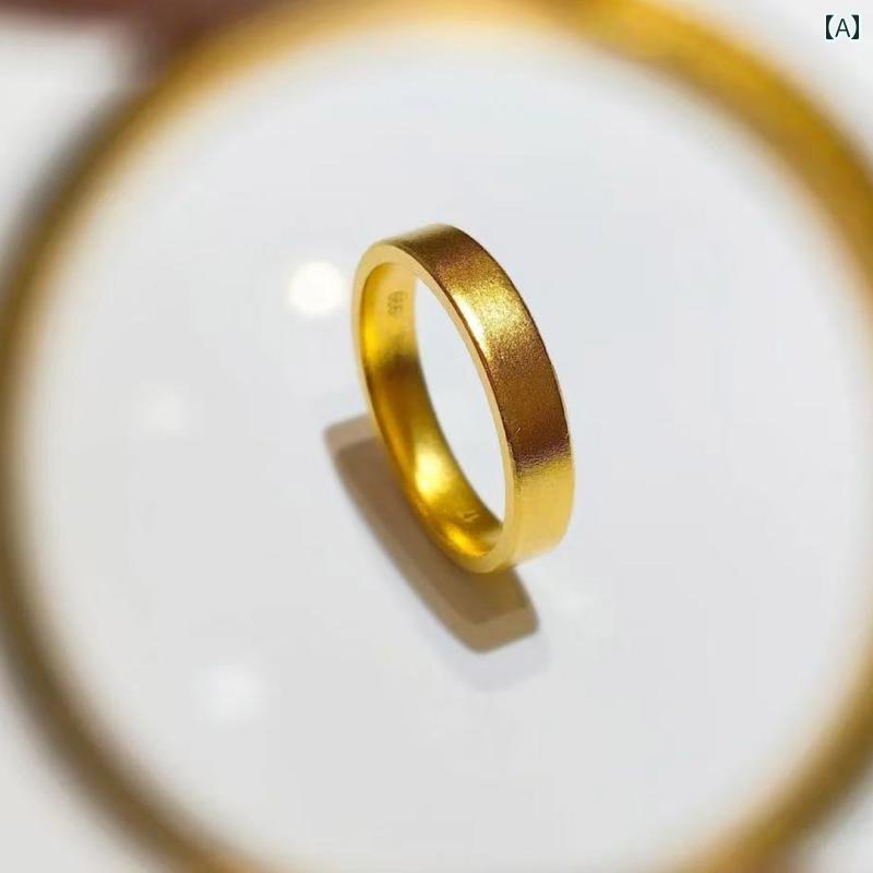 女性用 リング ゴールドショップの 同じ レトロ 幅広 リング メンズ レディース ベトナム 砂金 フェイク 金 カップル 結婚式 3
