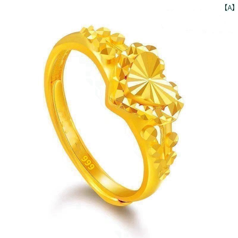 女性用 リング Pinlao Fengfeng ゴールドリング 女性 999 金 ラブ リング ハート型 ゴールド フィンガーリング 誕生日 プレゼント ガールフレンド