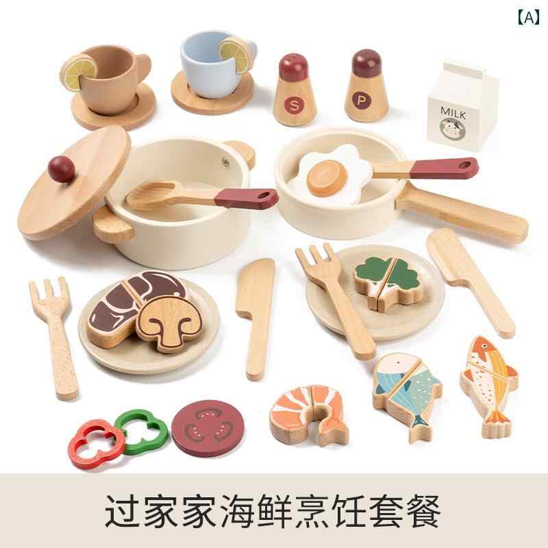 子供用 キッチン おもちゃ 子供用 プレイハウス 果物と 野菜の カットが 楽しい シーフード クッキング セット おもちゃ 木製 シミュレーション 音と 光 ストーブ デスク トップ キッチン