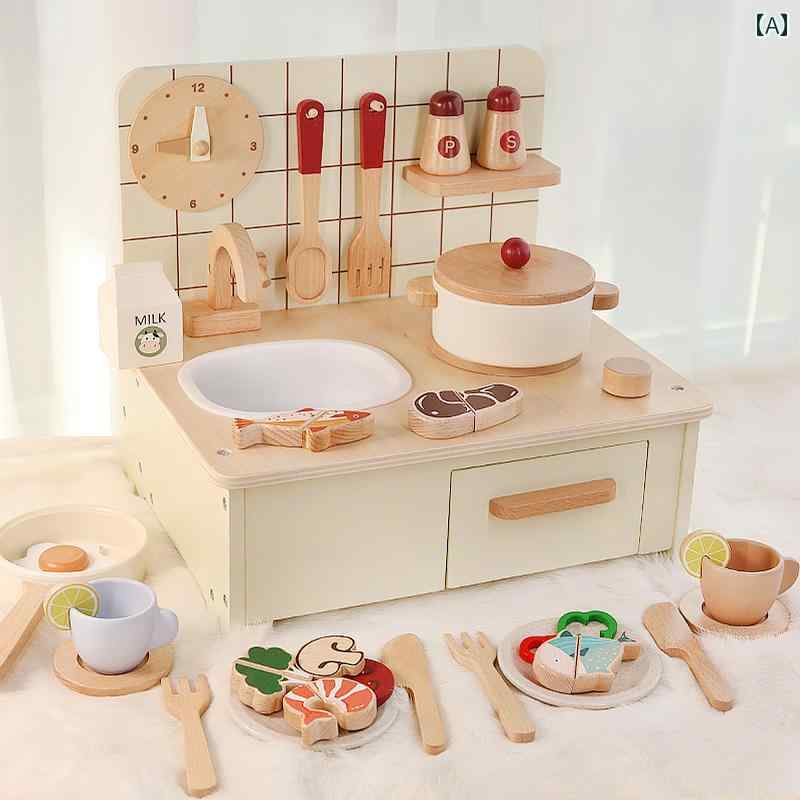 子供用 キッチン おもちゃ 子供用 木製 サウンド＆ ライト ごっこ 遊び ハウス シミュレーション キッチン 調理 玩具 セット ストーブ 幼稚園の 女の子と 男の子