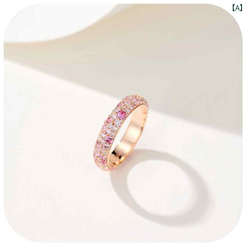 女性用 リング ピンクの 花の 海 グラデーション ピンクの高 炭素 ラインストーン リング シルバーメッ..