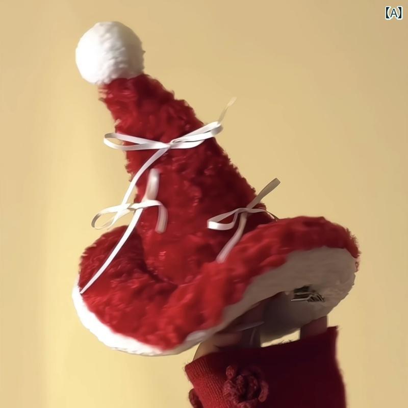 クリスマスの飾り クリスマス カーニバル アンコラ レッド プラッシュ ボウ ハット ヘア ピン サイド クリップ 遊園地 写真 雰囲気 アクセサリー