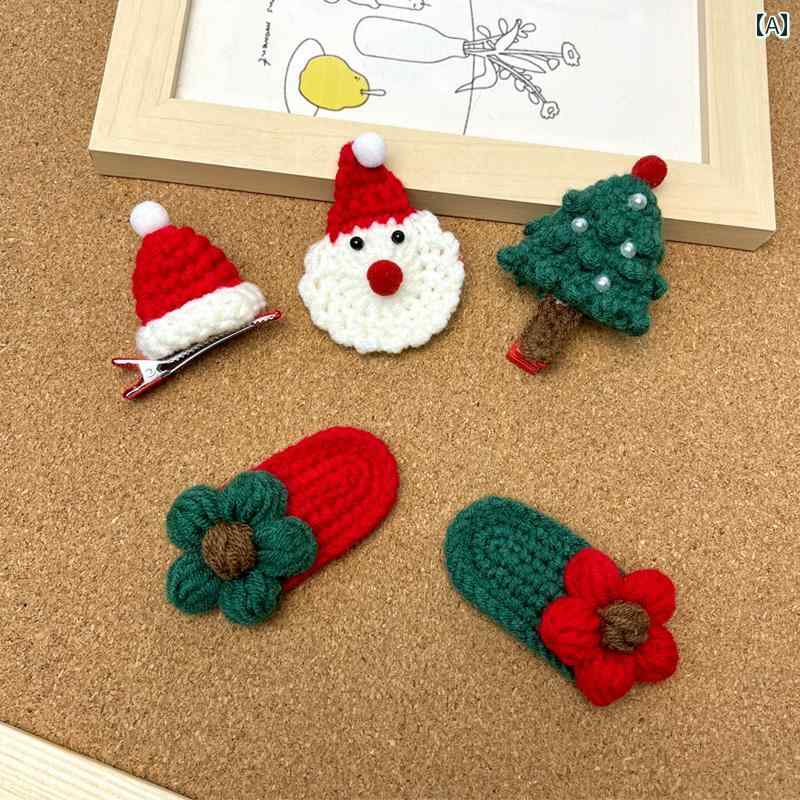 クリスマスの飾り 完成 した クリスマスの ヘッド ドレス 手編みの サンタクロースの ヘア ピン 帽子の..