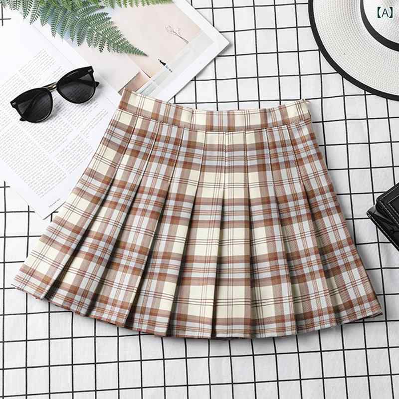 チェック柄 ミニスカート 小さい チェック 柄 プリーツスカート ハイウエスト aライン スカート ショート カレッジ スタイル カーキ カラー レディース 春夏 露出 防止