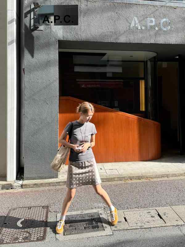 ドット柄スカート レディース アメリカン レトロ カーキ ドット 柄 ウエスト ゴム シルケット スカート レディース 春秋 ミドル 丈