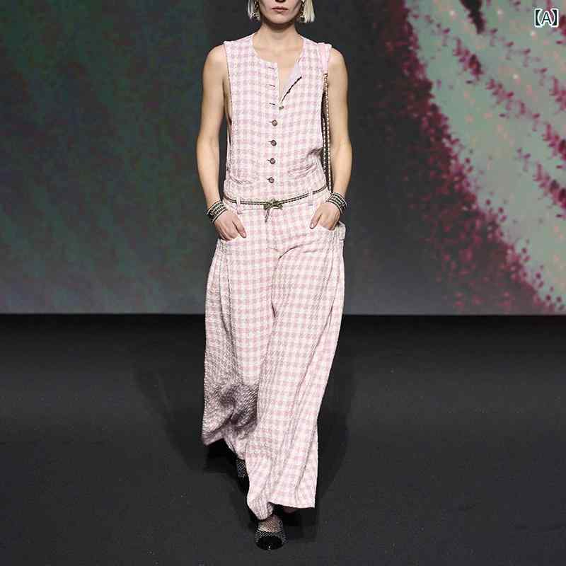 ジャンプスーツレディース の エレガントの ジャンプスーツ レディース カジュアル ワイド レッグ パンツ ツイードの 高級 春夏 スタイル