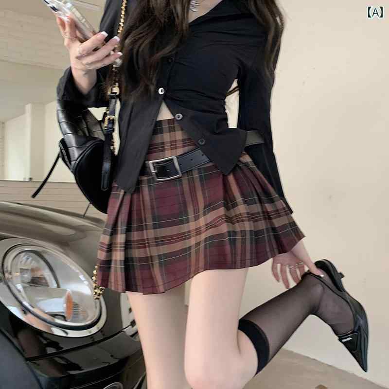 チェック柄 ミニスカート 甘くて スパイシーな 太った 女の子 小柄な アメリカン ミニ スカートの チェック 柄の 革 ベルトの プリーツスカートの 大きいサイズ 潮の 春