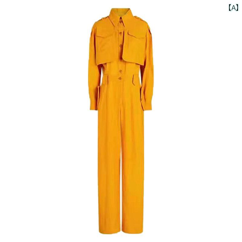 ジャンプスーツレディース 劉 亦 菲と 黄 美の 同じ 黄色の 女性用 オーバー オール 夏の 薄手の スー..