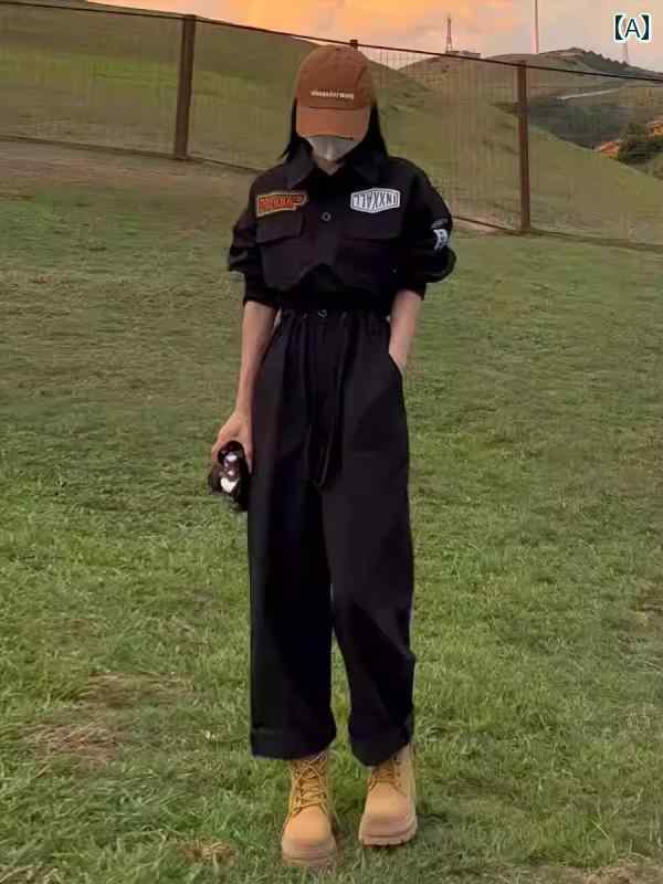 ジャンプスーツレディース の 品物の 巾着 作業用 ジャンプスーツ レディース 春秋 2025 高級 ファッション ウエスト スリム ワイド レッグ パンツ