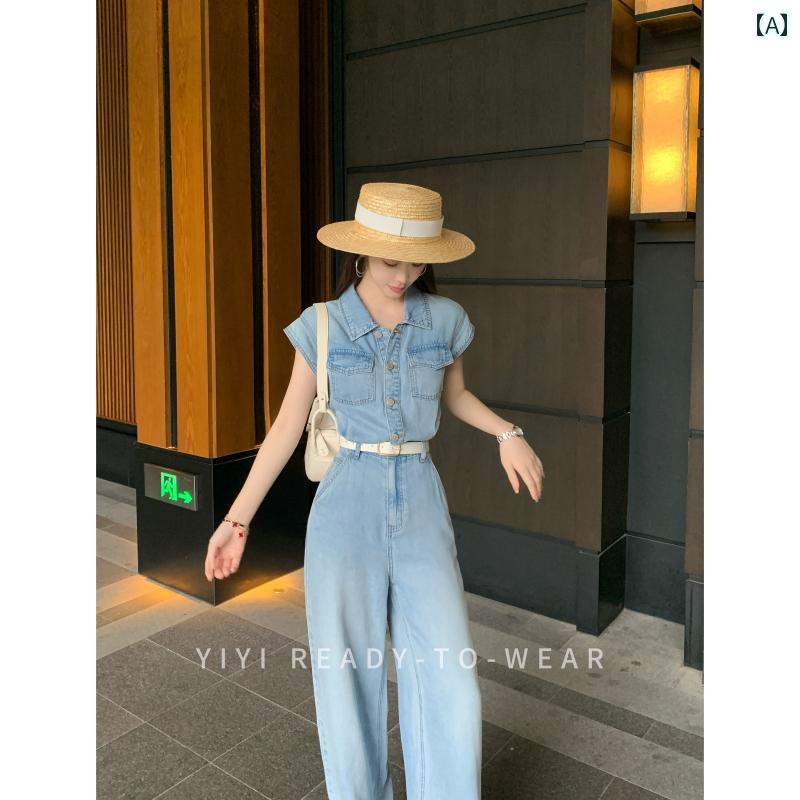 ジャンプスーツレディース ブ リーシング デニム Yiyijia プチ リヨセル ジャンプスーツ レディース 夏..