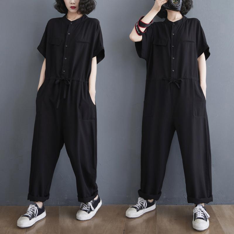 ジャンプスーツレディース 薄手 ジャンプスーツ レディース ゆったり 半袖 夏 カジュアル ウエスト タイ オーバー オール スーツ