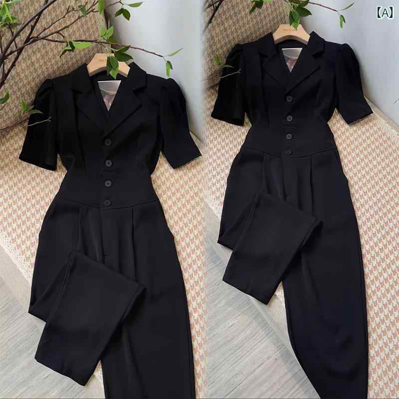 ジャンプスーツレディース ブラック 高級 スーツ ジャンプスーツ レディース 夏 お姫様 スタイル ワークウェア