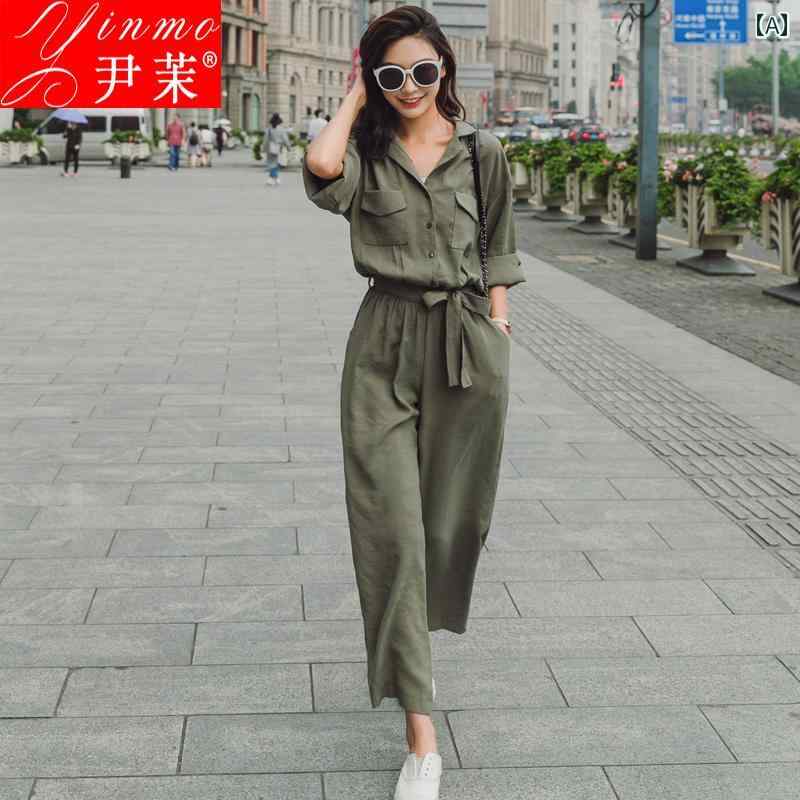 ジャンプスーツレディース 2025夏の 韓国 ファッション ワークウェア 長袖 ワイド レッグ ジャンプスーツ ハイウエスト スリム 9 ポイント ウエスト