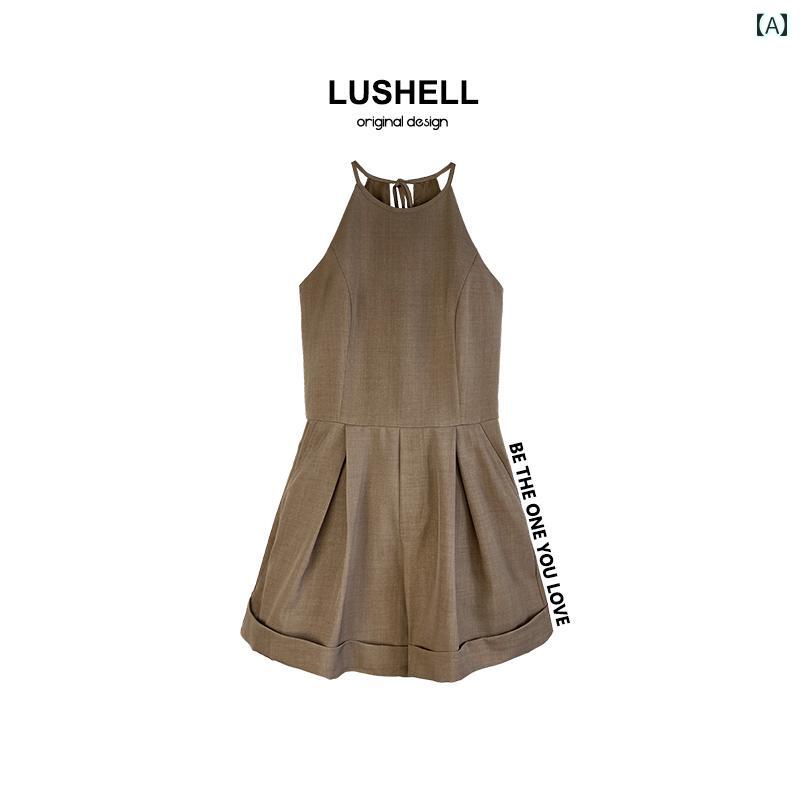 ジャンプスーツレディース LUSHELL ホルターネック ウエスト コート ジャンプスーツ レディース 夏 2025 ショート パンツ 軽量 高級 ハイエンド ...