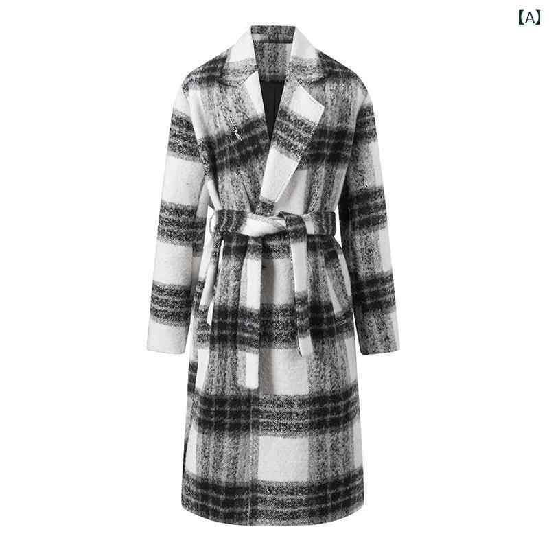 チェック柄ウールコートレディース LKONE / Shanhai 白黒 フィルター チェック 柄 ウール コート 2024 ..