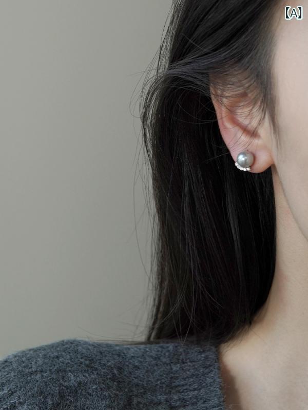 パールイヤリング 小さい 装飾 | ピアス 穴の ない レディース グレーの パールの 蚊取り線香の イヤリ..
