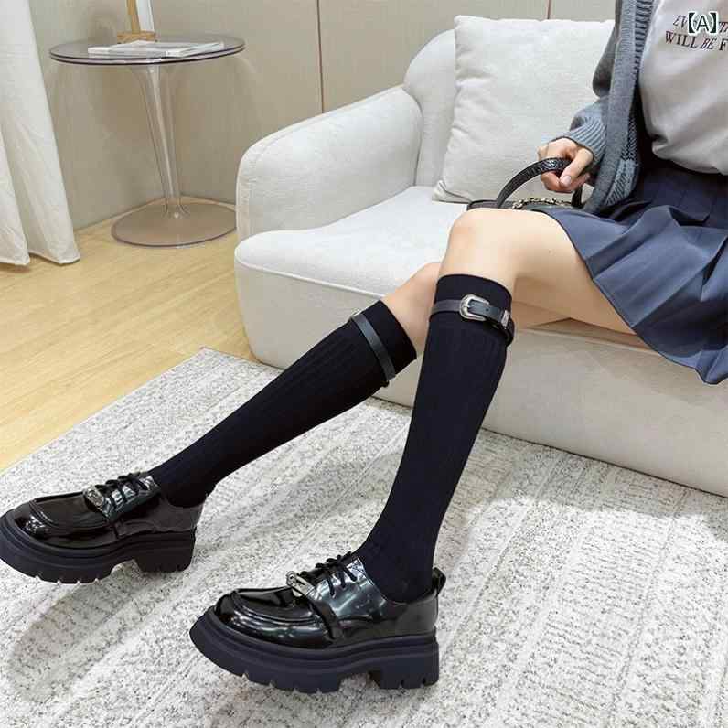 カーフソックス ブラウンの カーフ ソックス 冬と 秋に レトロ 英国 ミドル 丈 コットンソックス 黒の スイート クール カレッジ ニーハイ