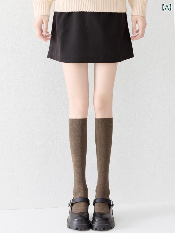 カーフソックス ブラウンの ふくらはぎ ソックス レディース 春秋用 加圧 細 脚 JK ダークブラウンの オーバーニーソックス 長めの 秋冬用 スリム サイ ハイ