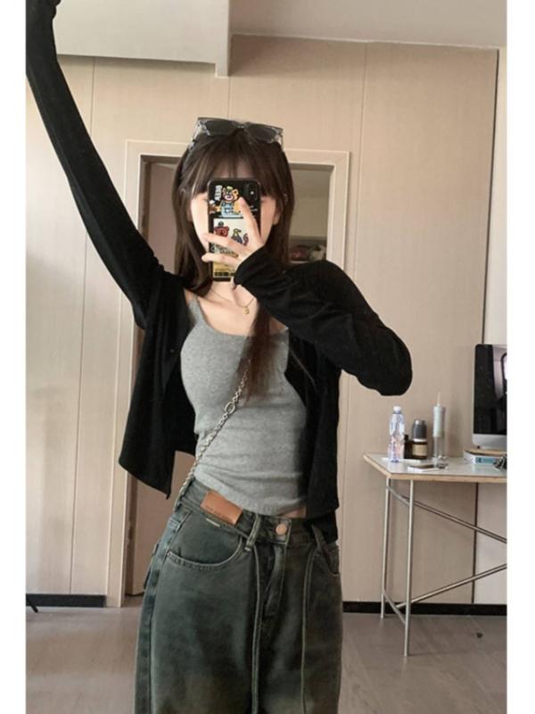 カーディガン セーター レディース 黒の 薄手 長袖 ニットカーディガン レディース 初秋 小さい サイズ..