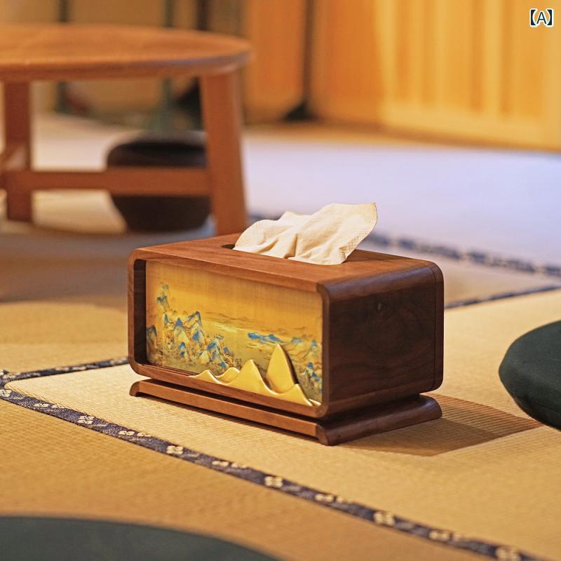 壁掛け トイレットペーパーホルダー チャイナ風 ティッシュ ボックス 高級 無垢材 ブラック クルミ 木製 装飾品 ナショナル リビング ルーム ライト コーヒー テーブル