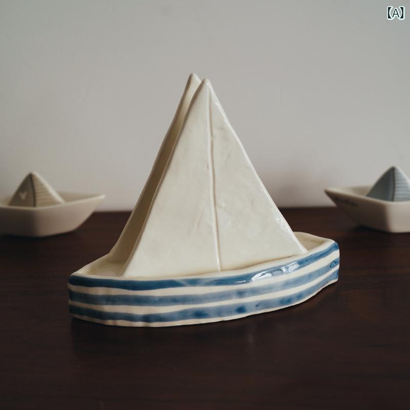 壁掛け トイレットペーパーホルダー 北欧の 手 描き ビンテージ 帆船型 陶器 ナプキンホルダー テーブル クロス クリップ ホテルや ゲスト ハウス向け 装飾品を。