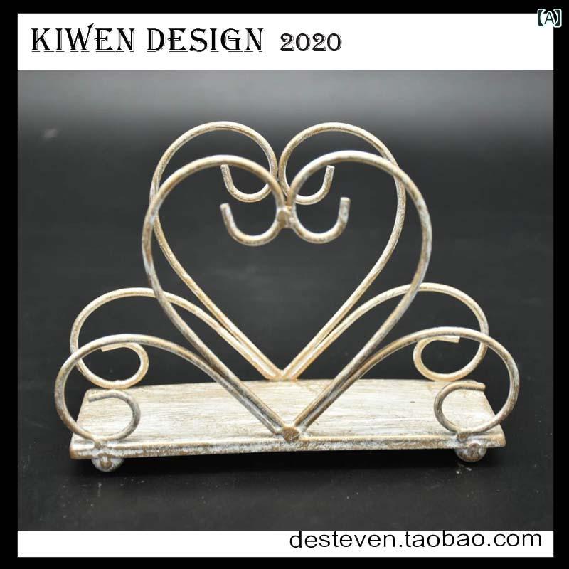 壁掛け トイレットペーパーホルダー ヨーロピアン 錬 鉄製 ハート型 縦型 ナプキン キッチン ホテル 洋食 レストラン カフェ デスク トップ ペーパー クリップ シート タオルホルダー