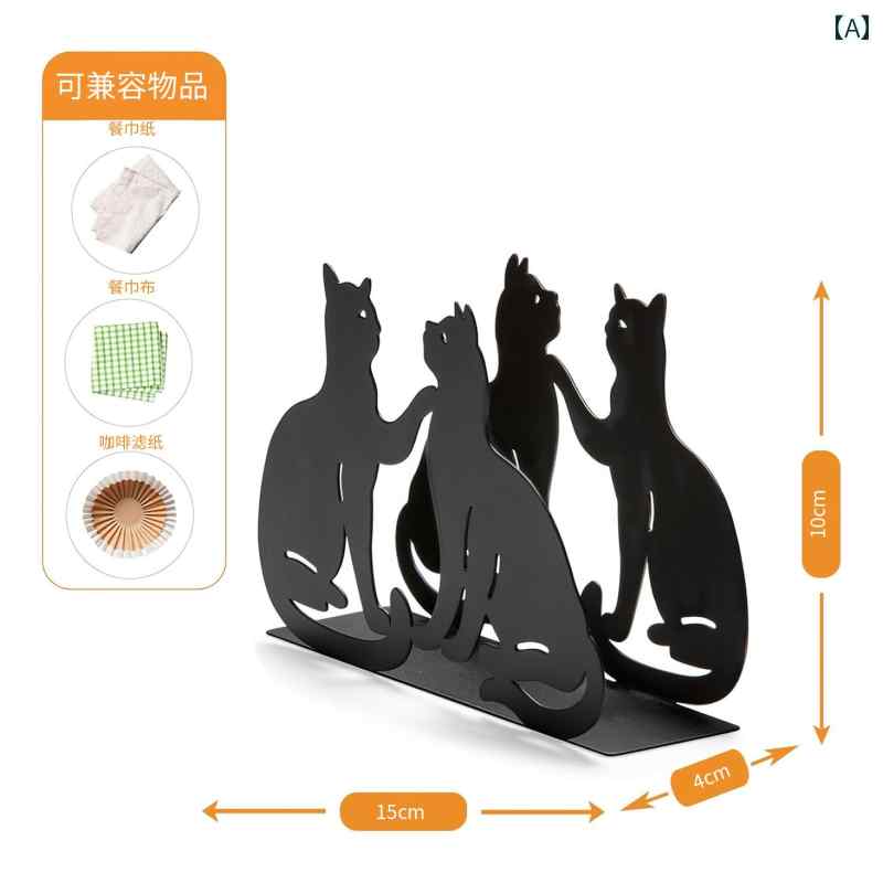 壁掛け トイレットペーパーホルダー カップル キャット アート メタル ナプキンホルダー 鉄製 黒 猫 彫刻 レストラン テーブル トップ 装飾 ナプキン 収納 ラック